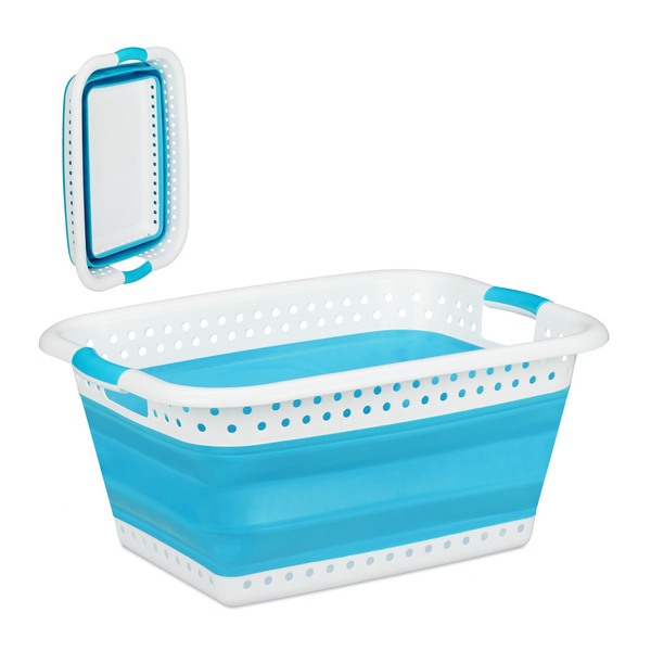 Relaxdays 10025601_136 Wäschekorb 37 l Rechteckig Kunststoff, Thermoplastischer Gummi (TPR) Hellblau, Weiß