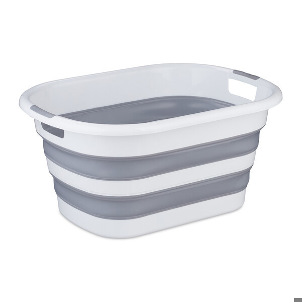Relaxdays Wäschekorb faltbar – Grau/Weiß – 35 l – 10047230