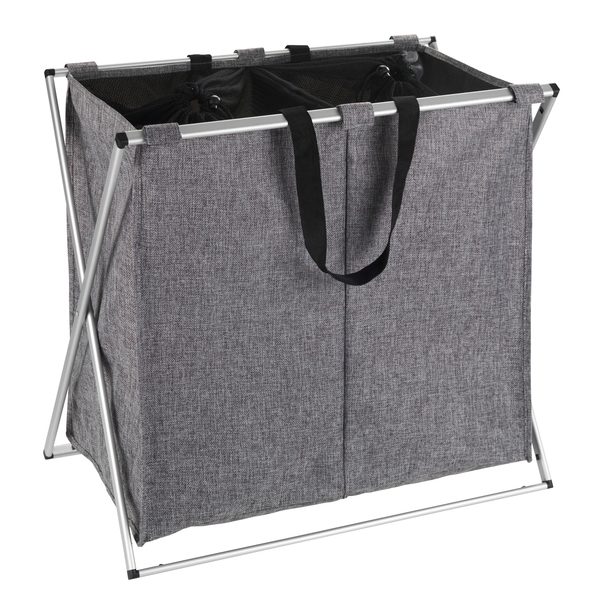 Wenko - L38H57B59 - Wäschesammler Duo Grau (Stoff: Grau, Rahmen: Aluminium, Griffe: Schwarz)